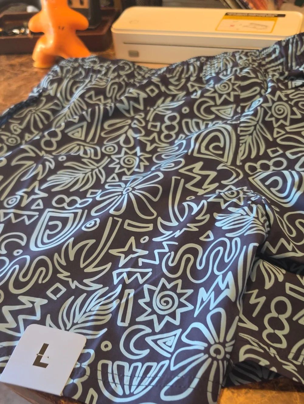 Members Mark Navy Swim Trunks with Light Blue Abstract Print